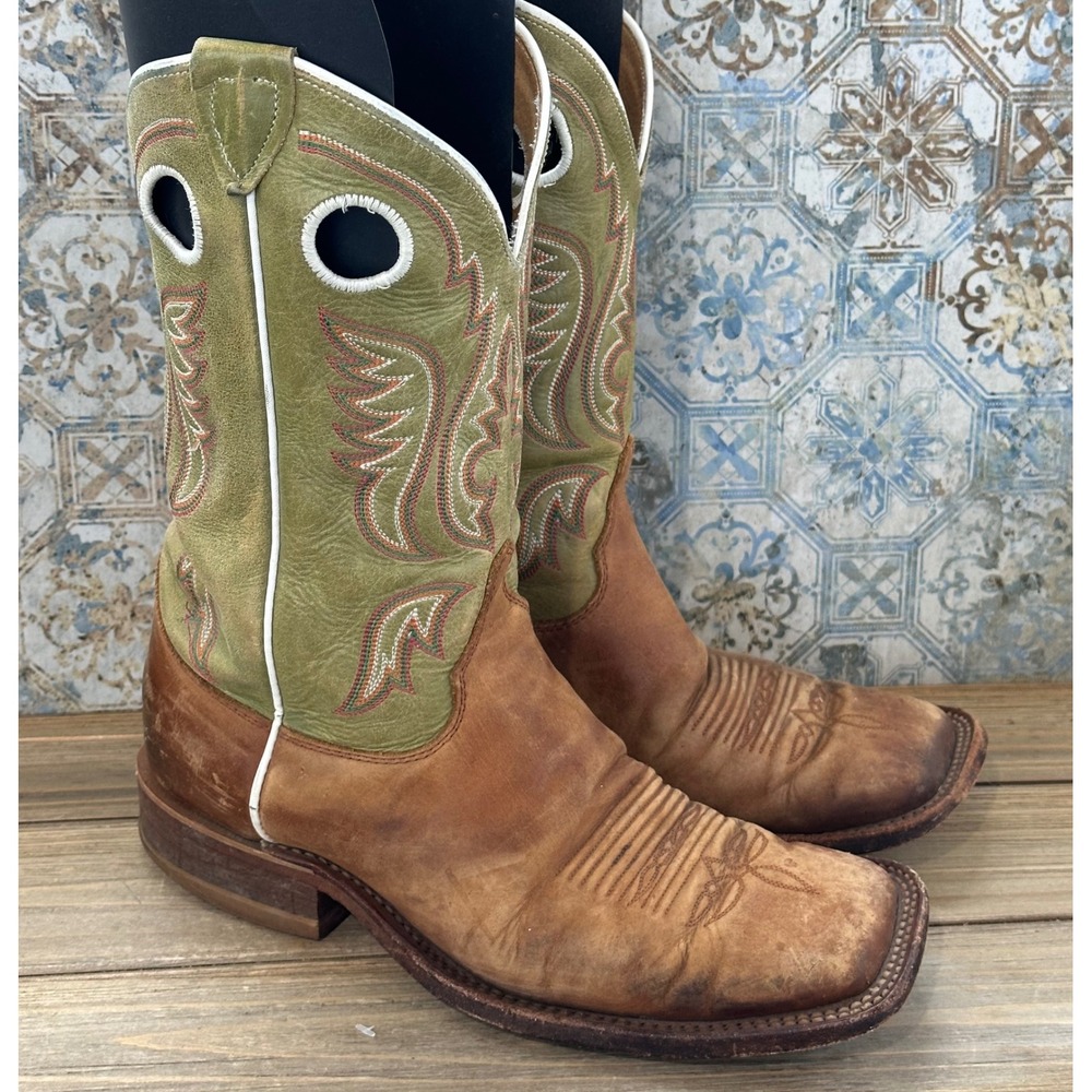 JUSTIN Western Boots Square Toe Green Brown Mens 7EE Brown Fair